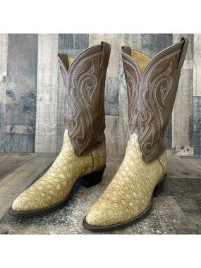 Tony Lama Vintage Gold Label Alligator Western Cowboy Boots Mens 9.5 D